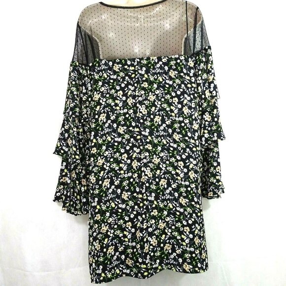 Nicole Miller Studio Dress Women Size 10 Black Floral Tiered Ruffle Sleeve - Picture 4 of 9